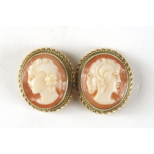 954 - Pair of 9ct gold cameo maiden head stud earrings, 1.4cm high, 3.1g