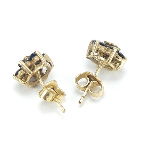 770 - Pair of 9ct gold sapphire and diamond flower head stud earrings, 8.5mm in diameter, 1.4g