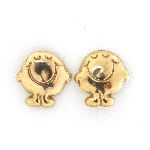 2102 - Pair of 9ct gold Mr Happy earrings, 9.5mm high, 0.3g