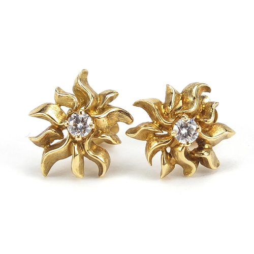 47 - John Donald, pair of Modernist 18ct gold diamond solitaire stud earrings housed in a John Donald too... 