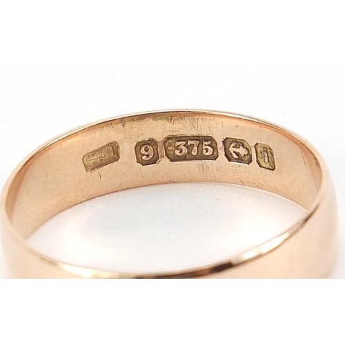 361 - Victorian 9ct rose gold wedding band, hallmarked Birmingham 1883, size P, 2.2g