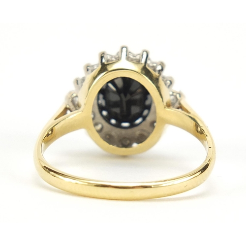 696 - 18ct gold sapphire and diamond ring, the round cut diamonds approximately 1.2mm in diameter, size M,... 