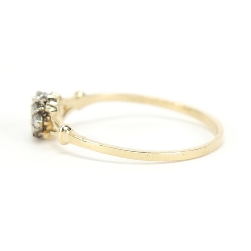 355 - 9ct gold diamond cluster ring, size N/O, 0.9g