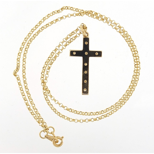 318 - 9ct gold diamond cross pendant on 9ct gold Belcher link necklace, 3cm high and 44cm in length, 4.4g