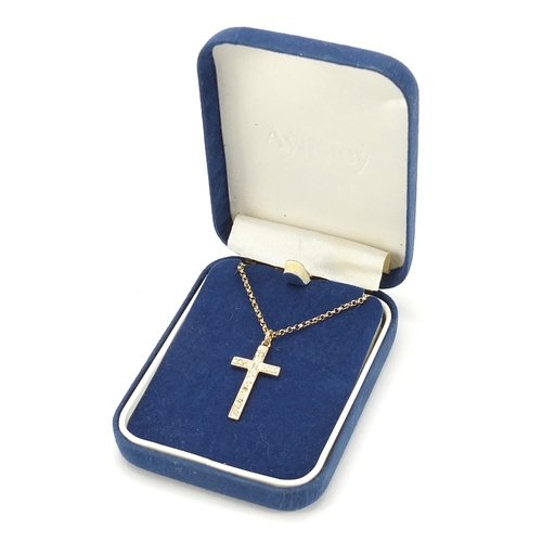 318 - 9ct gold diamond cross pendant on 9ct gold Belcher link necklace, 3cm high and 44cm in length, 4.4g