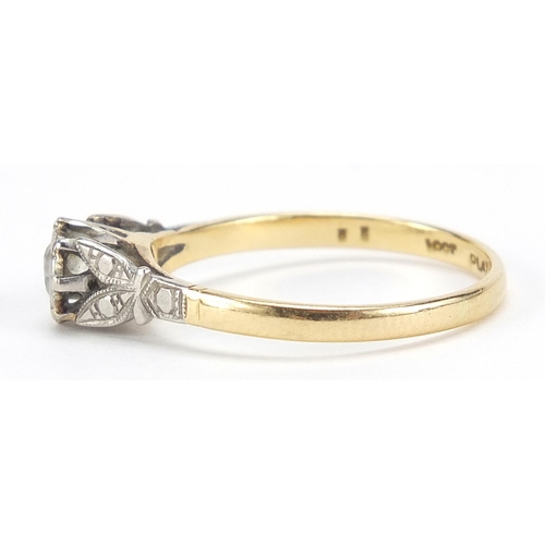 317 - 18ct gold and platinum diamond solitaire ring, size O, 2.1g