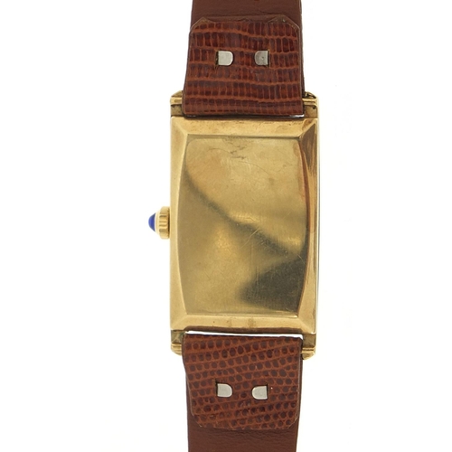 1132 - Art Deco gentlemen's 9ct gold manual wristwatch with blue cabochon crown, the case 21.5mm wide