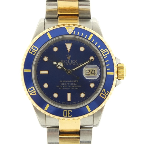 1127 - Rolex, gentlemen's Submariner gold and stainless steel automatic wristwatch with box and paperwork, ... 