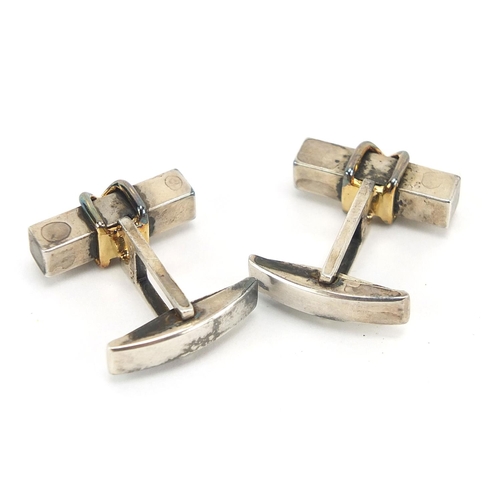 678 - Tiffany & Co, pair of sterling silver and 18ct gold cufflinks, 2cm wide, 17.6g