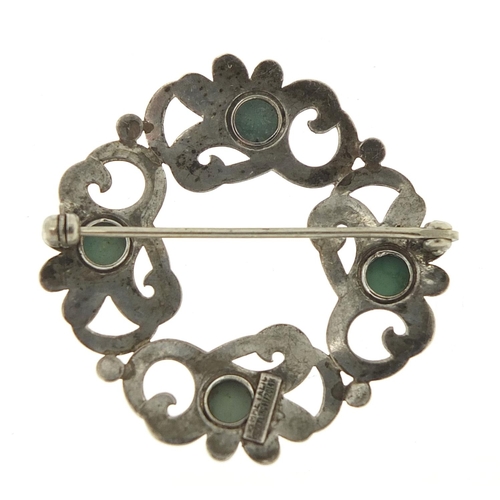 1891 - Symmetalic, vintage sterling silver and gold brooch set with cabochon turquoise stones, 4cm in diame... 