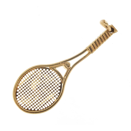 356 - 9ct gold tennis racquet pendant, 4.2cm high, 1.8g