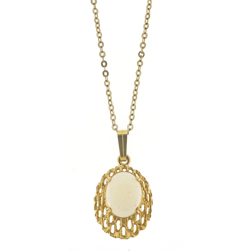 392 - 9ct gold cabochon opal pendant on a 8ct gold necklace, 2.5cm high and 40cm in length, total 2.5g