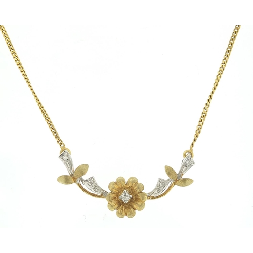 316 - 9ct two tone gold diamond necklace, 38cm in length, 3.7g