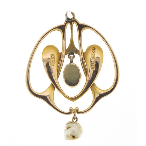 207 - William Hair Haseler, Art Nouveau 9ct gold and mother of pearl pendant, 3.8cm high, 2.7g