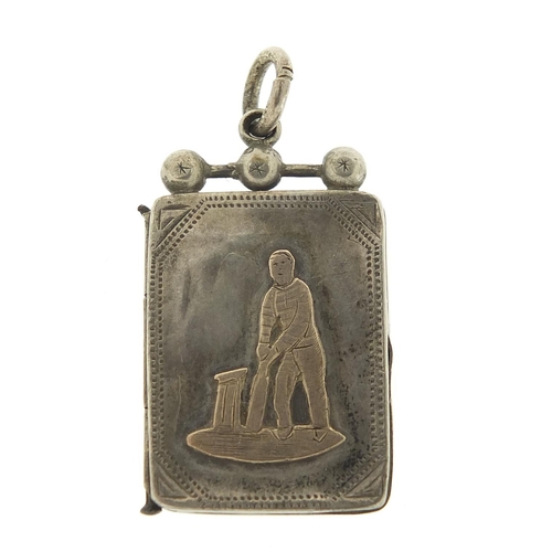 1849 - Cricket interest Victorian silver locket, Birmingham 1890, 3.5cm high, 5.6g