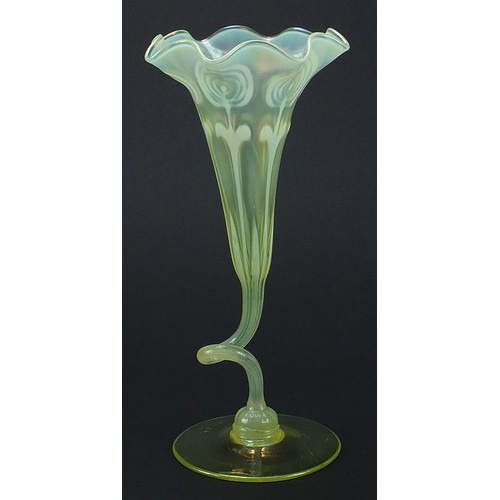 2 - Attributed to James Powell & Sons, large Art Nouveau vaseline glass floriform vase, 26cm high