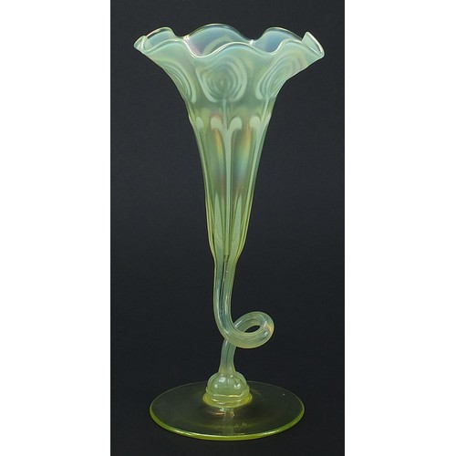 2 - Attributed to James Powell & Sons, large Art Nouveau vaseline glass floriform vase, 26cm high