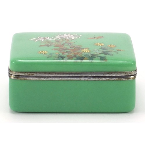 64 - Japanese cloisonné box and cover finely enamelled with a butterfly amongst flowers, 5cm H x 10.5cm W... 