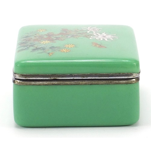 64 - Japanese cloisonné box and cover finely enamelled with a butterfly amongst flowers, 5cm H x 10.5cm W... 