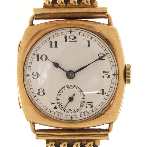 1133 - Zenith, gentlemen's 9ct gold wristwatch with 9ct gold strap, the case 28mm wide, 40.8g