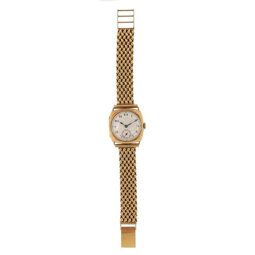 1133 - Zenith, gentlemen's 9ct gold wristwatch with 9ct gold strap, the case 28mm wide, 40.8g