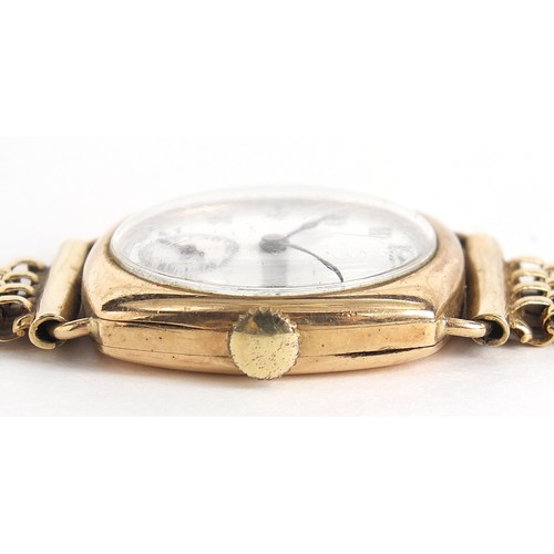 1133 - Zenith, gentlemen's 9ct gold wristwatch with 9ct gold strap, the case 28mm wide, 40.8g