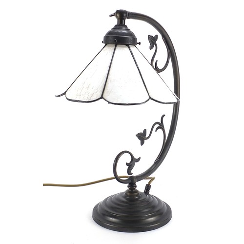 1796 - Bronzed table lamp with Tiffany design shade, 43cm high