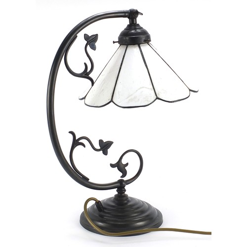 1796 - Bronzed table lamp with Tiffany design shade, 43cm high