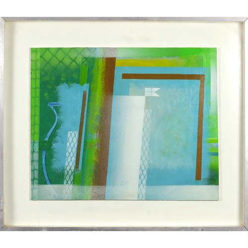 286 - Philip Hicks '78 - Abstract composition with flag, acrylic, inscription and label verso, mounted, fr... 