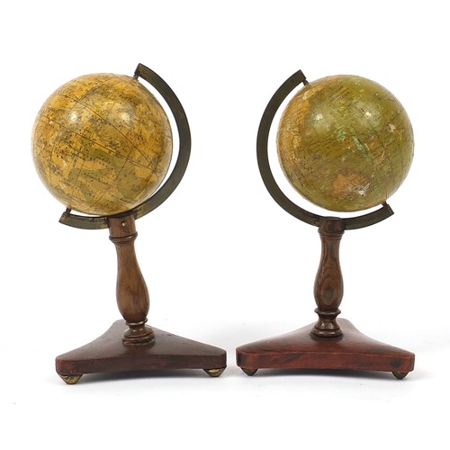 5 - Wrench's of London, matched pair of 19th century celestial and terrestrial desk globes, each with br... 