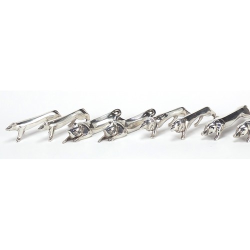 299 - Gallia, set of twelve French Art Deco silver plated knife rests in the form of animals, housed in a ... 