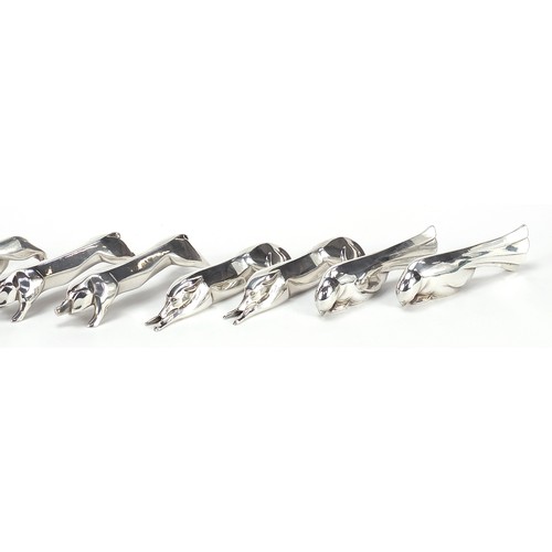 299 - Gallia, set of twelve French Art Deco silver plated knife rests in the form of animals, housed in a ... 