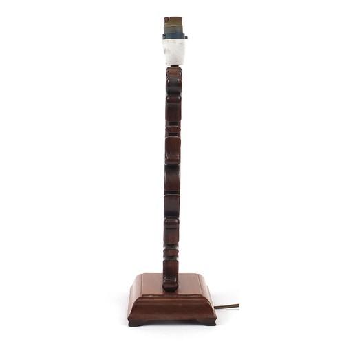 2096 - Chinese carved hardwood table lamp, 37cm high excluding the fitting