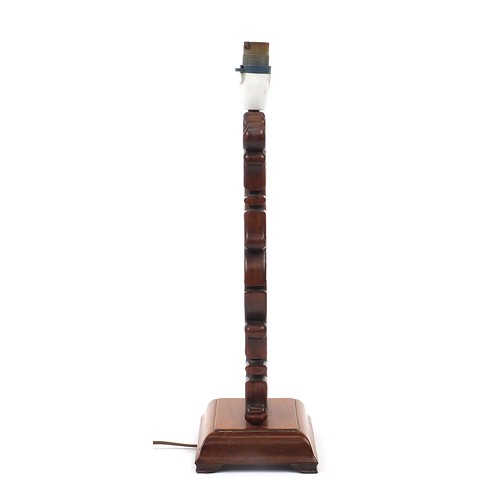 2096 - Chinese carved hardwood table lamp, 37cm high excluding the fitting