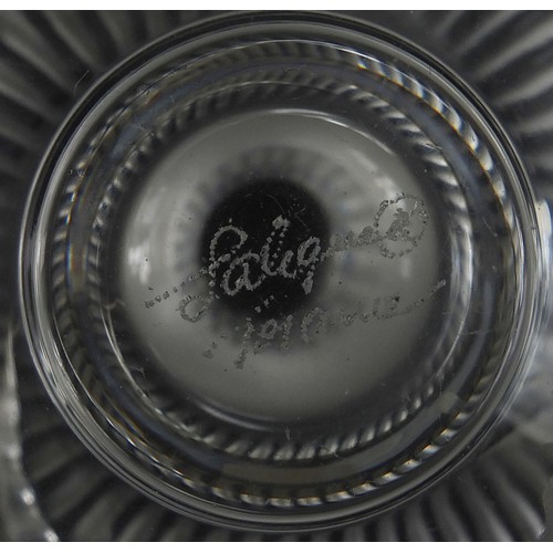 666 - Lalique, French frosted and clear glass scent bottle, part paper label and etched Lalique France to ... 