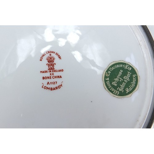 575 - Pair of Royal Crown Derby Lombardy cabinet plates, each hand painted with a hunting scene and signed... 