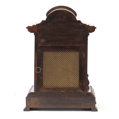 76 - Junghans, German walnut cased chiming bracket clock with brass face and silvered chapter ring having... 