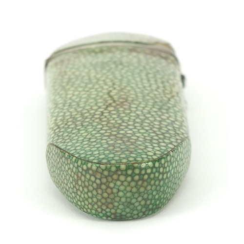 123 - Early 19th century silver mounted shagreen spectacle case housing a pair of tortoiseshell and silver... 