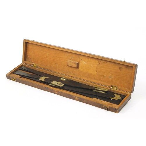 337 - 19th century folding ebony Russell's Patent no 5 extending rule with pine case, the rule impressed A... 