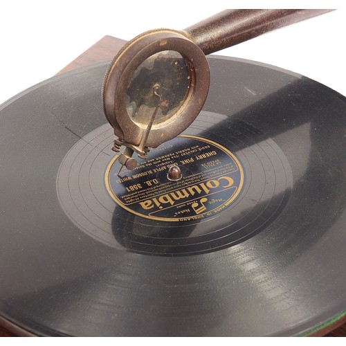 339 - Early 20th century oak wind up gramophone with wooden horn