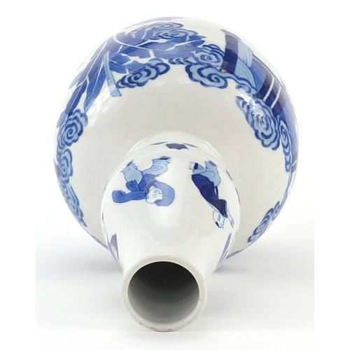 449 - Chinese blue and white porcelain double gourd vase hand painted with figures in a palace setting, si... 