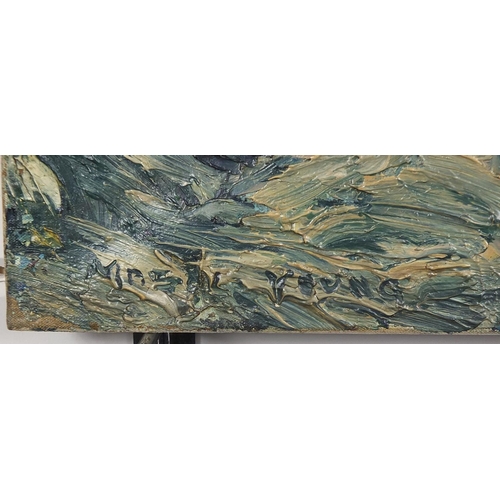 2447 - Rocky coastal scene, Impressionist oil on canvas, unframed, 64.5cm x 46cm