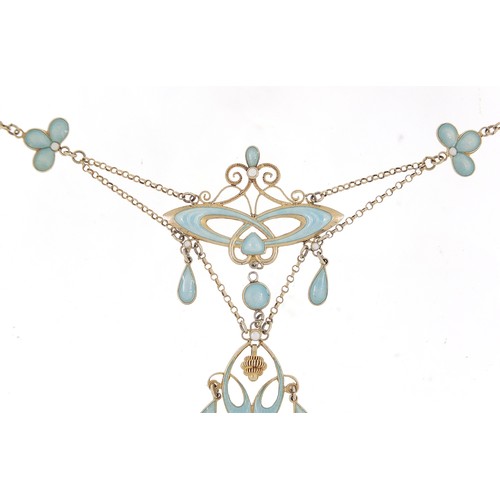 358 - Marius Hammer, Norwegian 925S silver and enamel necklace, 40cm in length, 12.8g