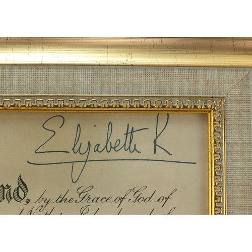 2113 - **WITHDRAWN** Elizabeth II Bond of Appointment, mounted and framed, 34.5cm x 27cm excluding the moun... 