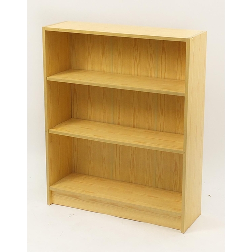 1040 - Lightwood open bookcase with two adjustable shelves, 110cm H x 89.5cm W x 28cm D