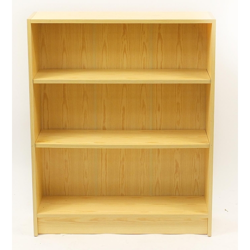 1040 - Lightwood open bookcase with two adjustable shelves, 110cm H x 89.5cm W x 28cm D