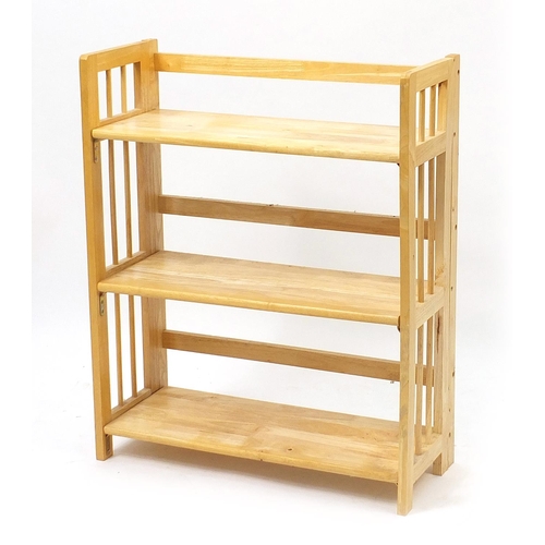 1041 - Light wood three shelf folding dealer's display stand, 87cm H x 70cm W x 29cm D