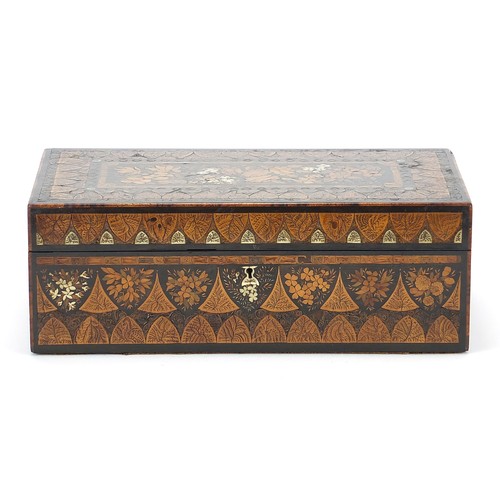 329 - Extremely fine early 19th century mahogany, fruit wood and ebony box with rolled wood, fern and flor... 