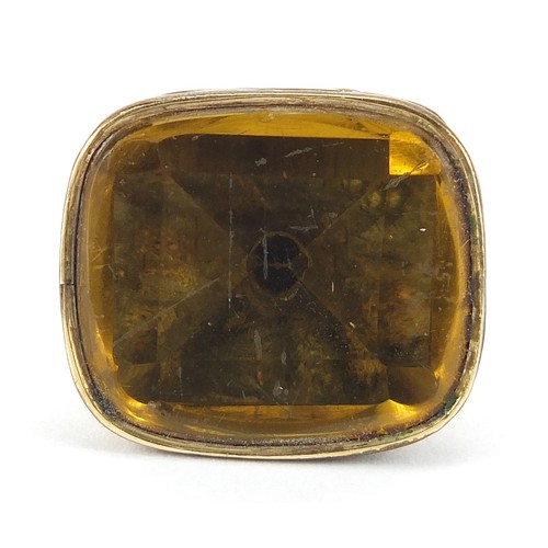 467 - Large antique gold coloured metal citrine fob, 3.5cm high, 15.4g