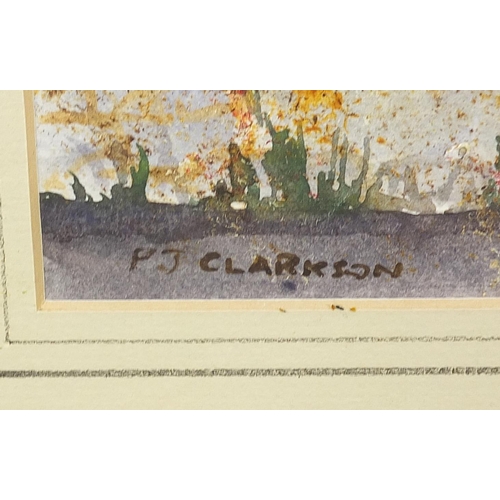 1036 - P J Clarkson - Continental courtyards, pair of watercolours, each mounted, framed and glazed, 39cm x... 